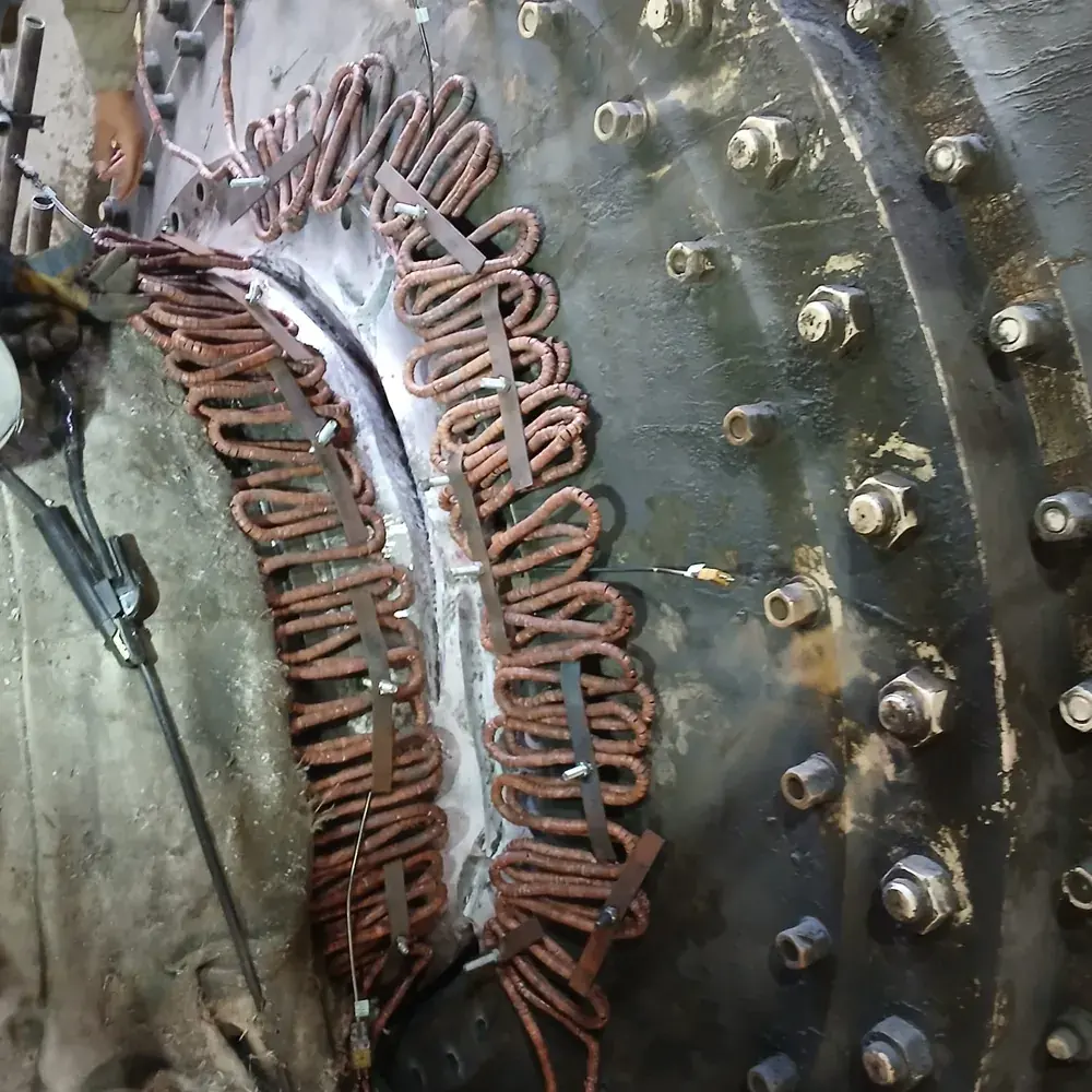 Aquecimento de junta flangeada, com os termopares instalados